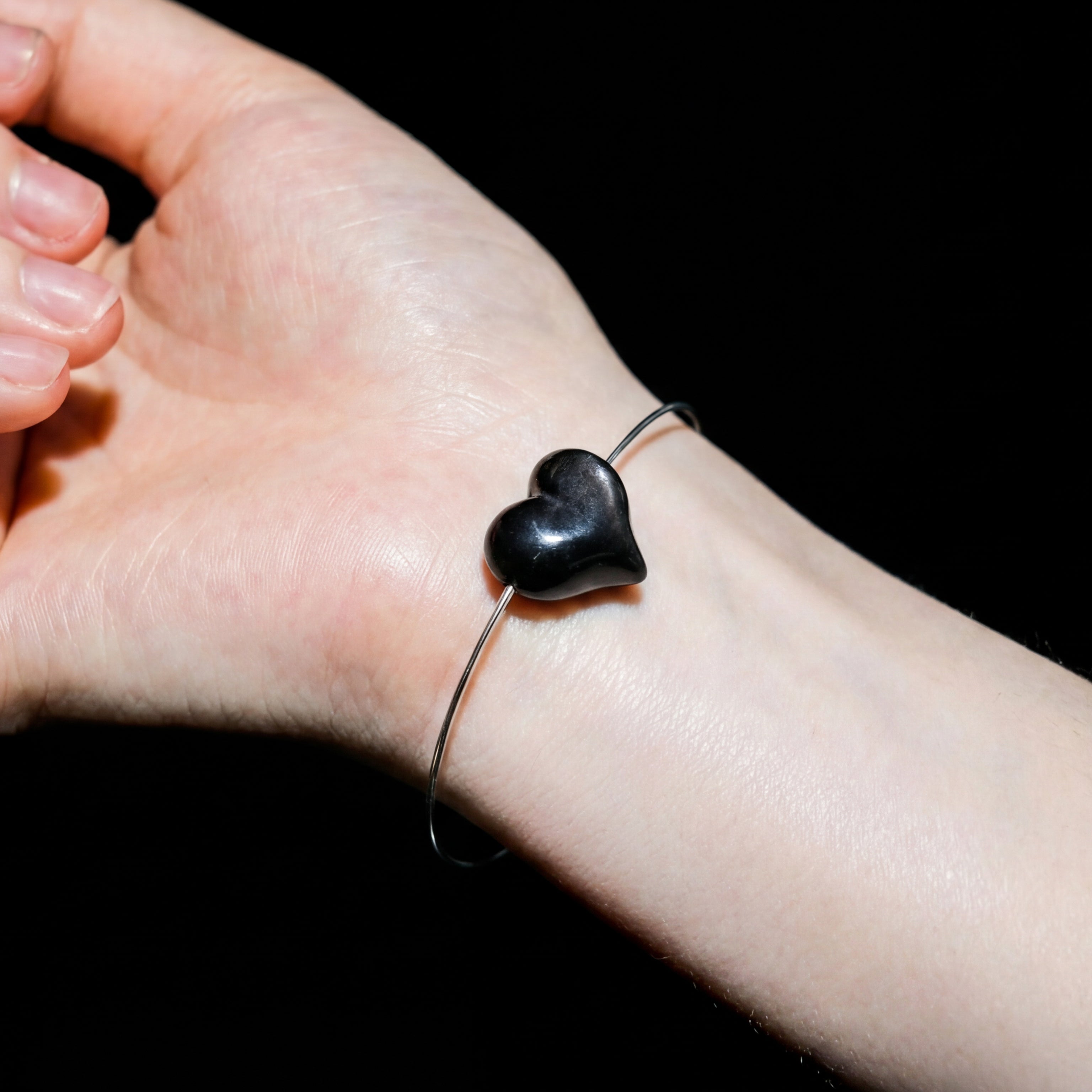 Custom Silver Obsidian Heart Handmade Bracelet
