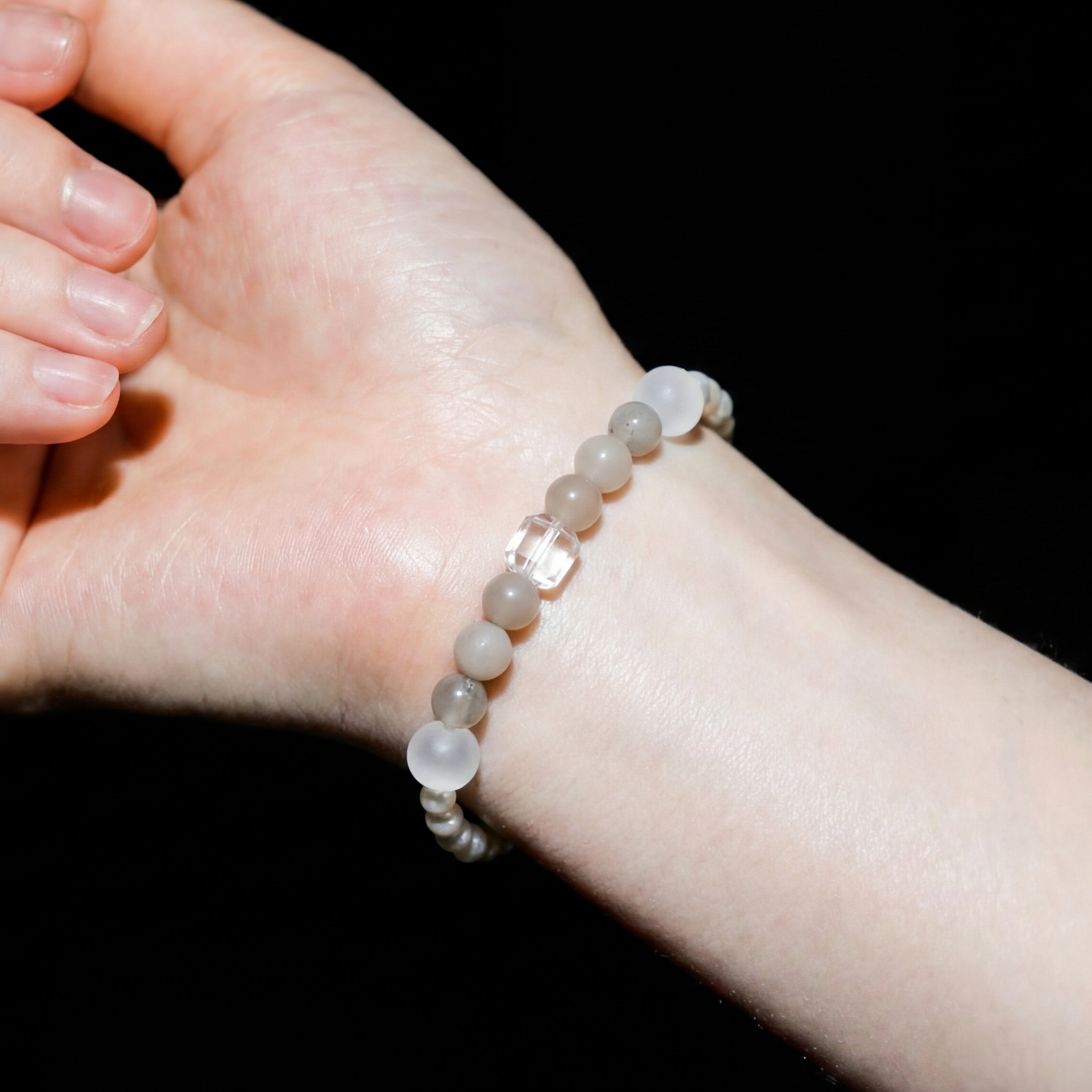 Custom Moonstone & Clear Quartz Cube Bracelet