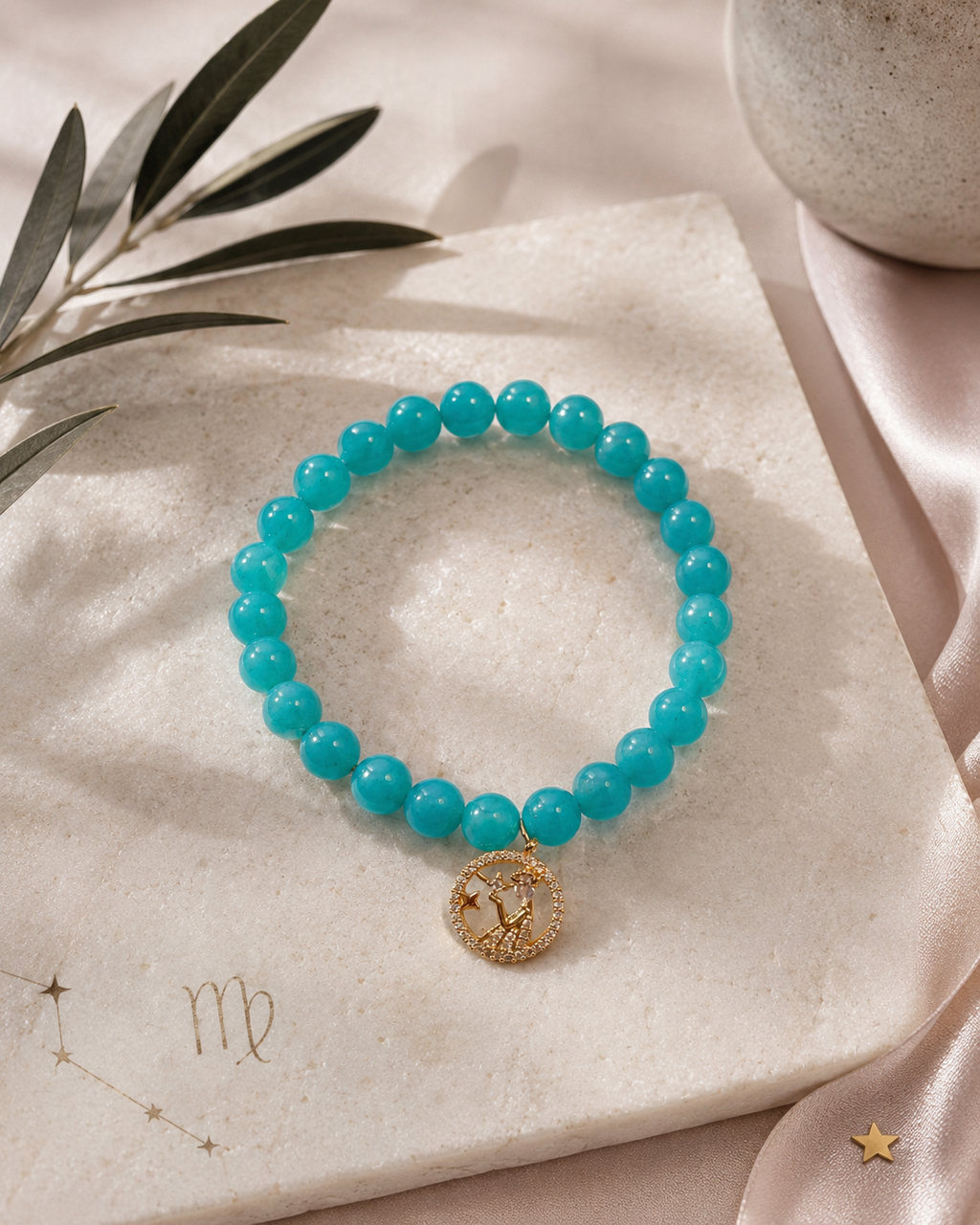 Virgo Zodiac Crystal Gift Set | Amazonite Necklace & Beaded Bracelet Kit, Astrology Birthday Gift for Women