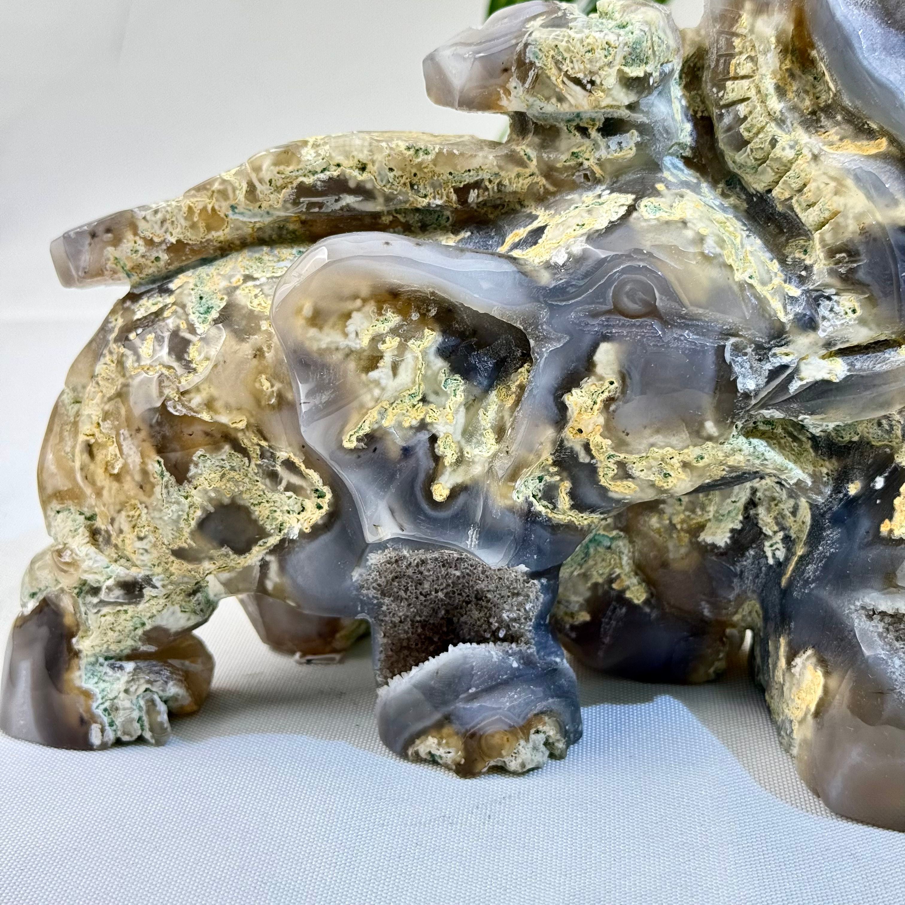 Moss Agate Elephant Figurine