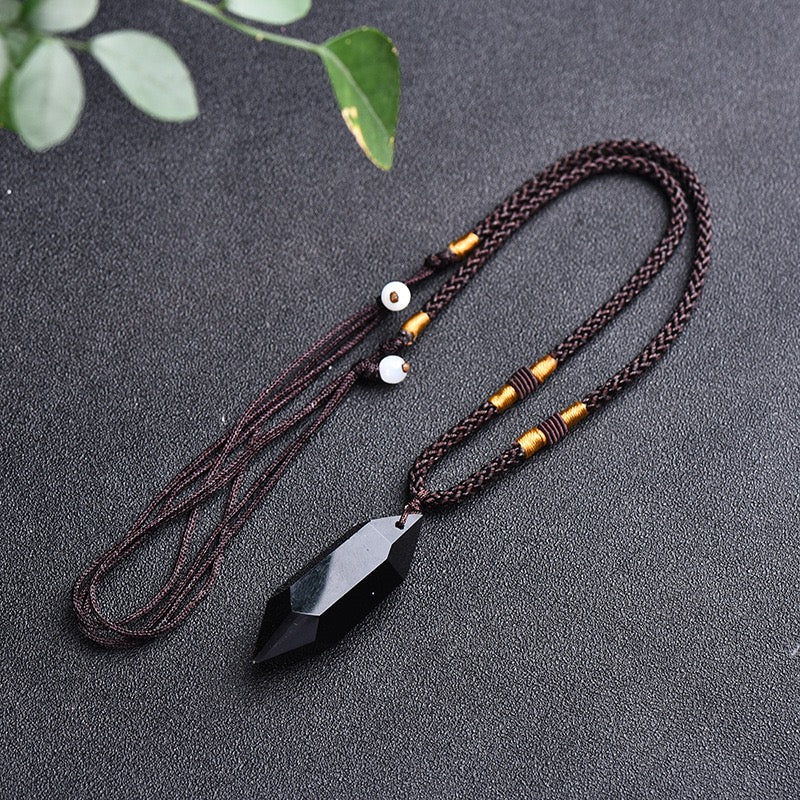 Obsidian Double Pointed Column Pendant