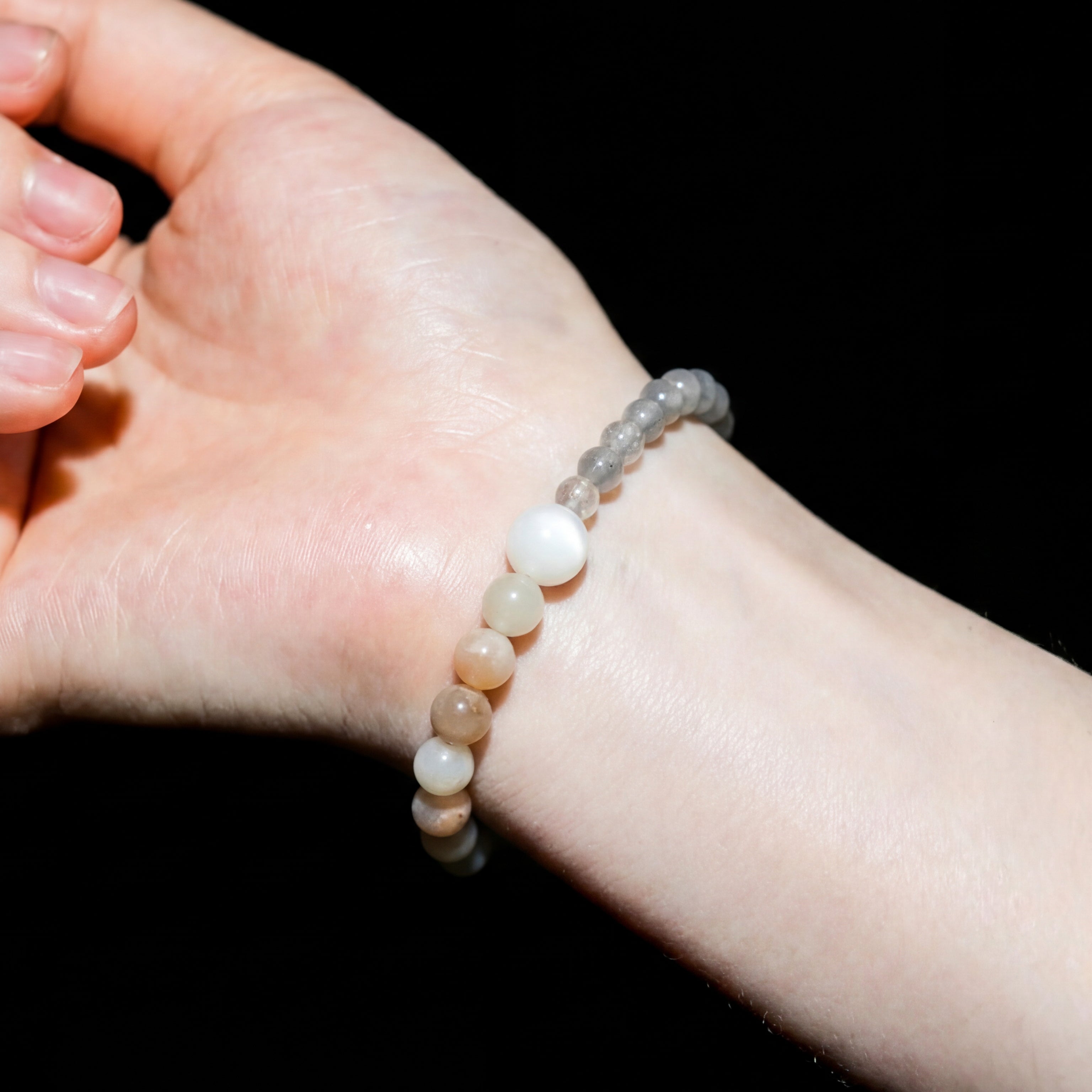 Custom Moonstone & Clear Quartz Bracelet