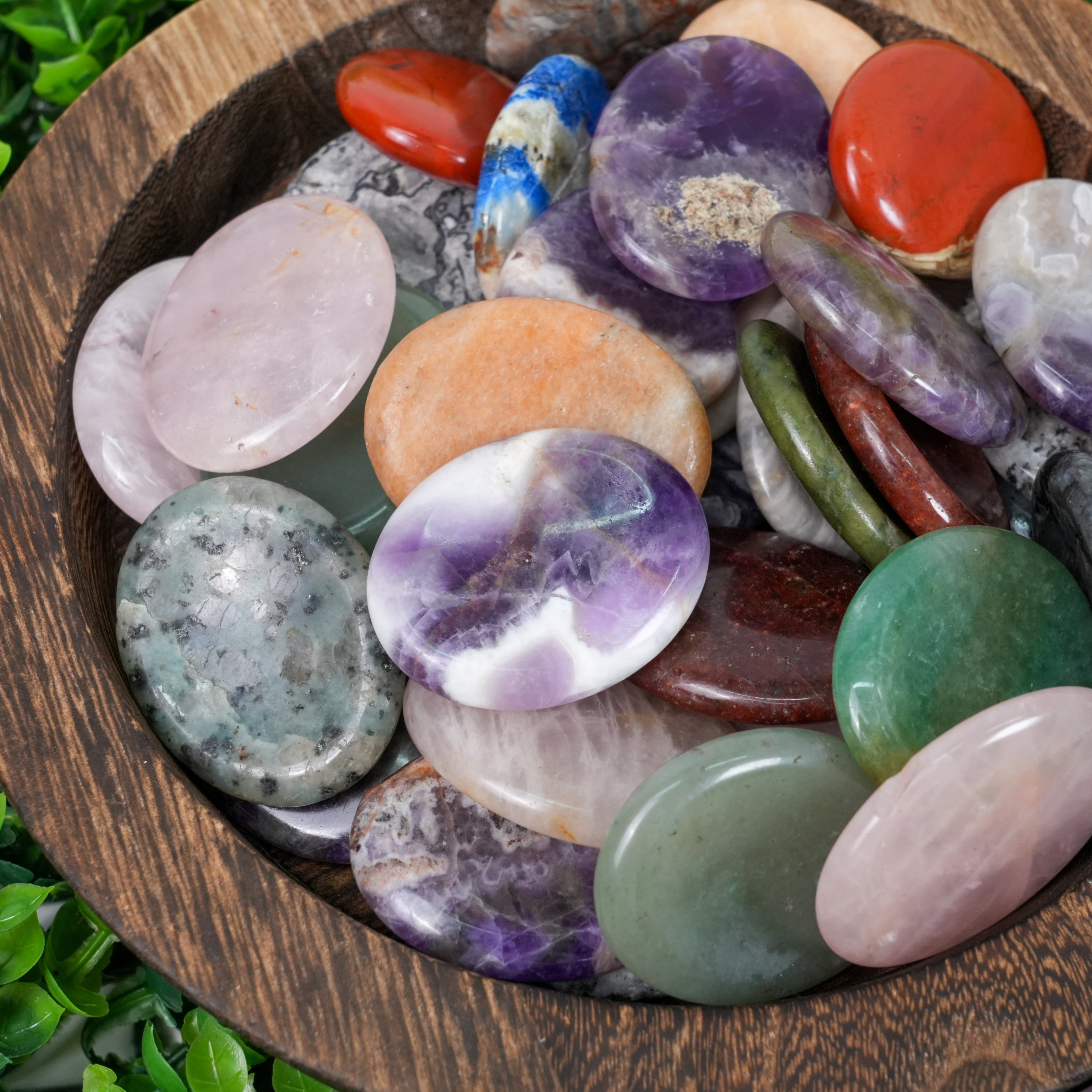 Crystal Worry Stones - Natural Polished Palm Stones for Anxiety Relief & Grounding