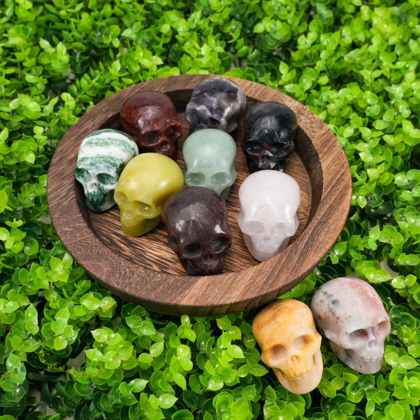 Natural Hand Carved Crystal Skull Collection Polished Realistic Skull Figurine for Reiki Healing, Gothic Decor, & Crystal Grids