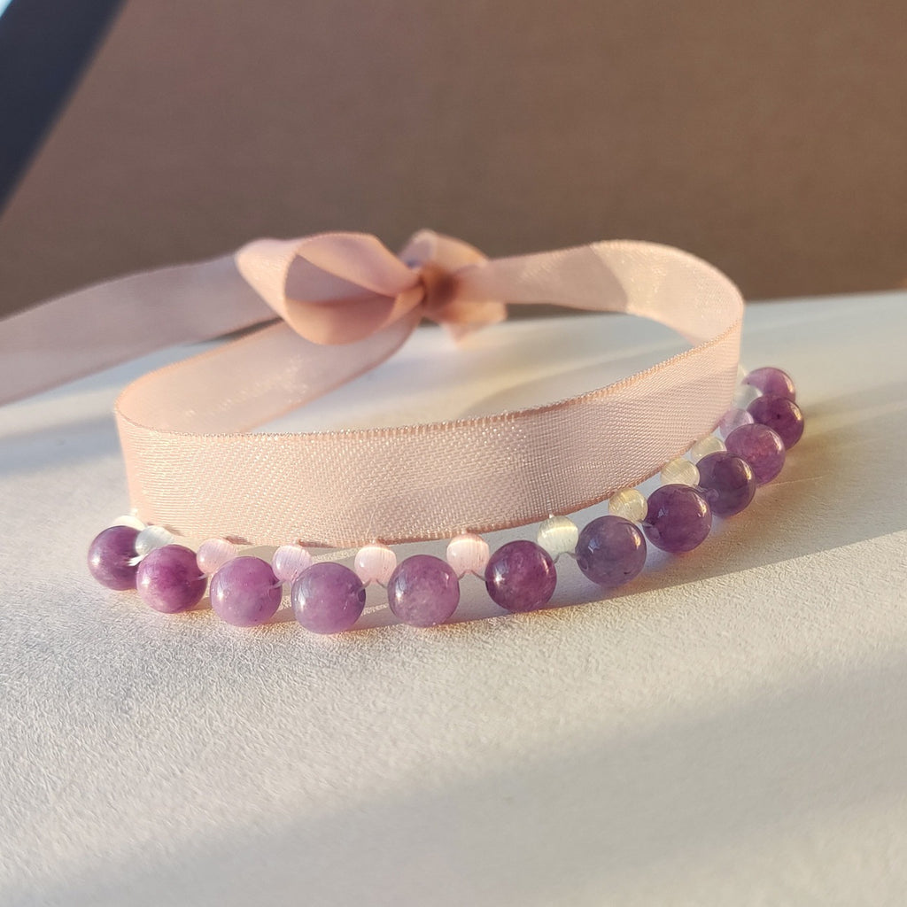 Cat Amethyst Ribbon Collar, Elegant Feline Necklace, Sparkling Crystal Pet Neckband, Soft Adjustable & Safe