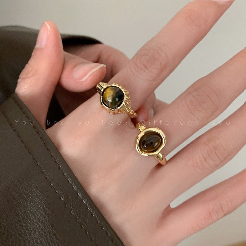 High-End Water Drop Tiger Eye Stone Open Ring