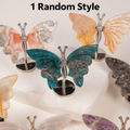 Natural Crystal Butterfly Figurine with Metal Stand | Hand‑Polished Gemstone Butterfly Decor Ornament