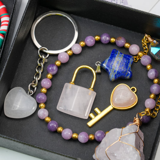 Crystal Jewelry Gift Box | 6-8 Pieces Necklace, Bracelet, Ring, Keychain & Crystal Accessories Set with Luxury Packaging