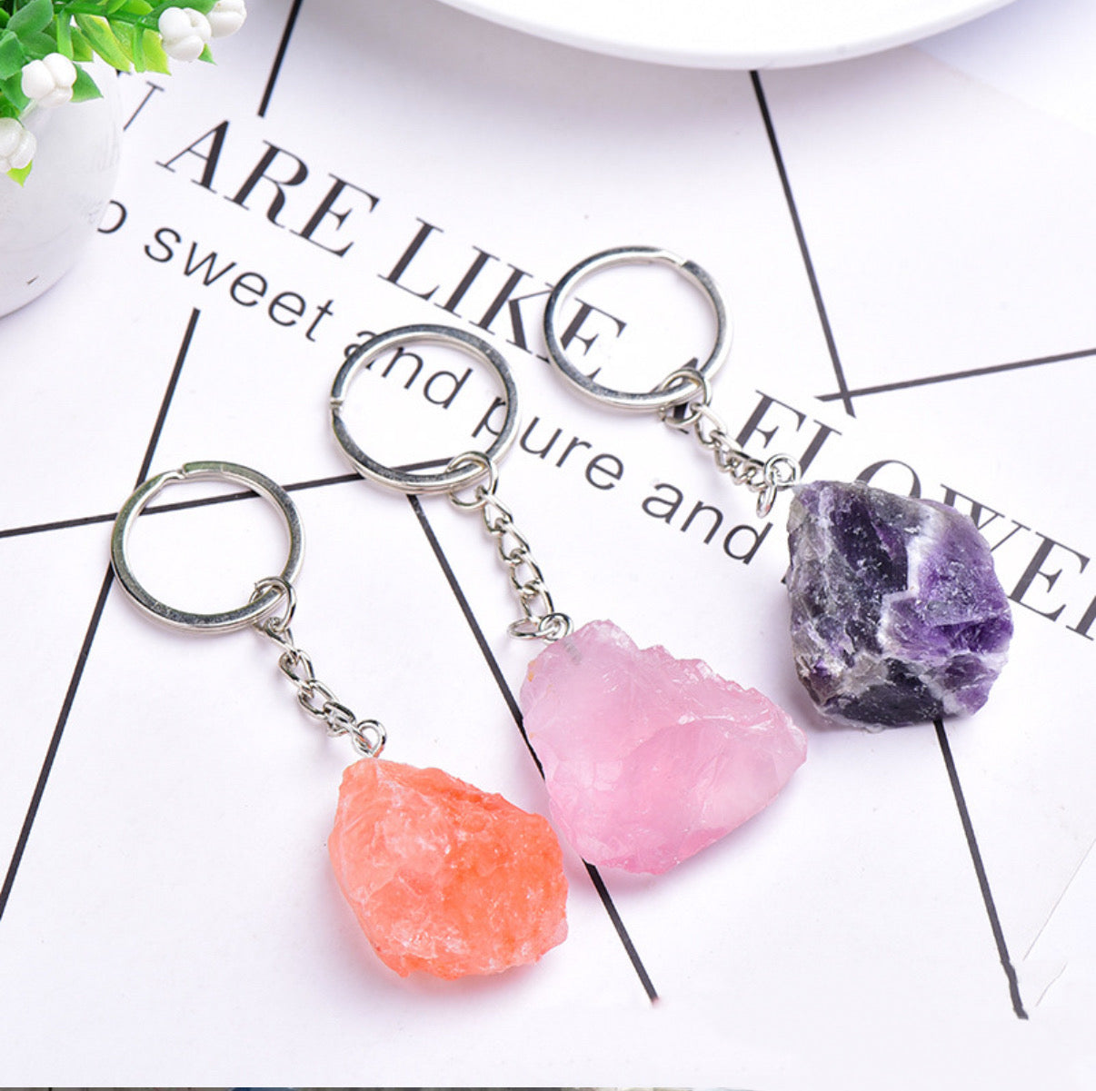 Natural Raw Crystal Keychain