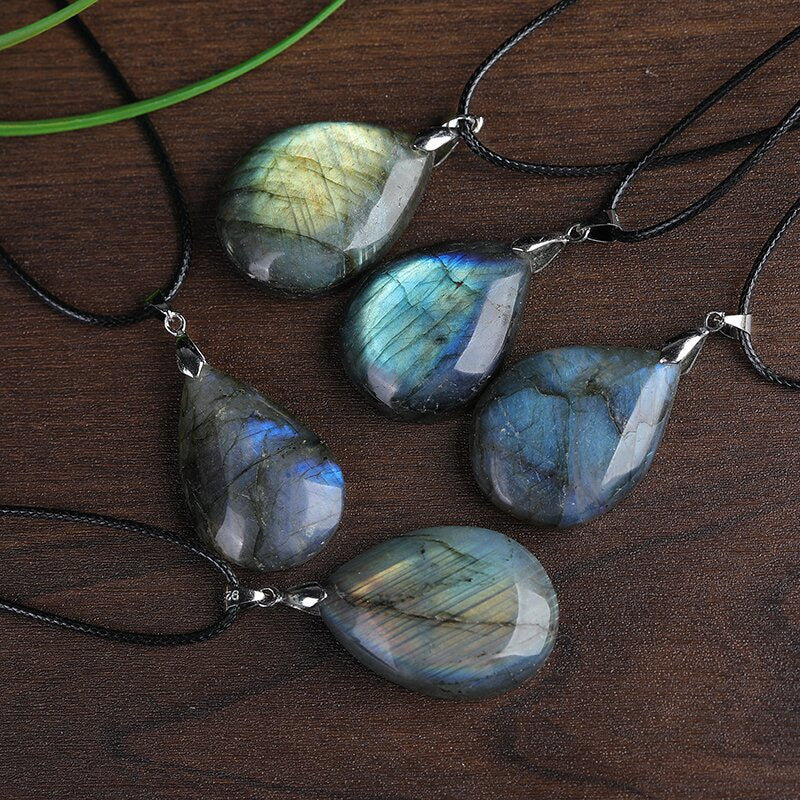 Labradorite Raw Stone Leaf Water Drop Pendant