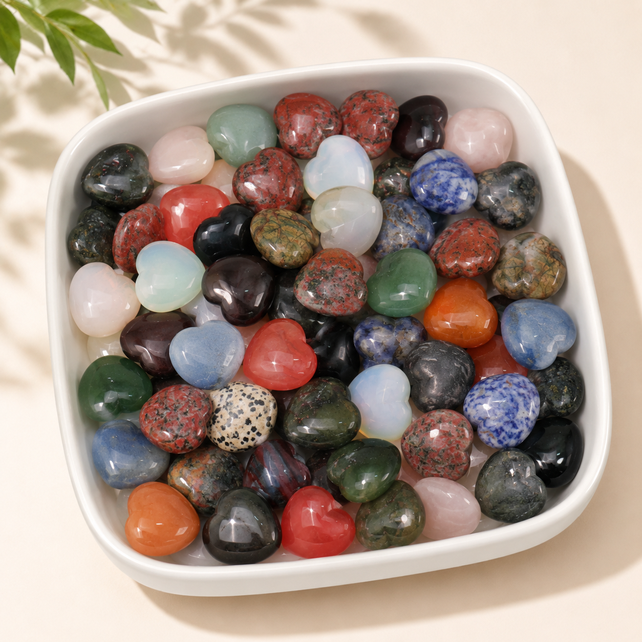 Mixed Natural Crystal Mini Heart Worry Stones Bulk, Assorted Polished Pocket Palm Heart Crystals For Chakra Meditation Healing Gift Wholesale