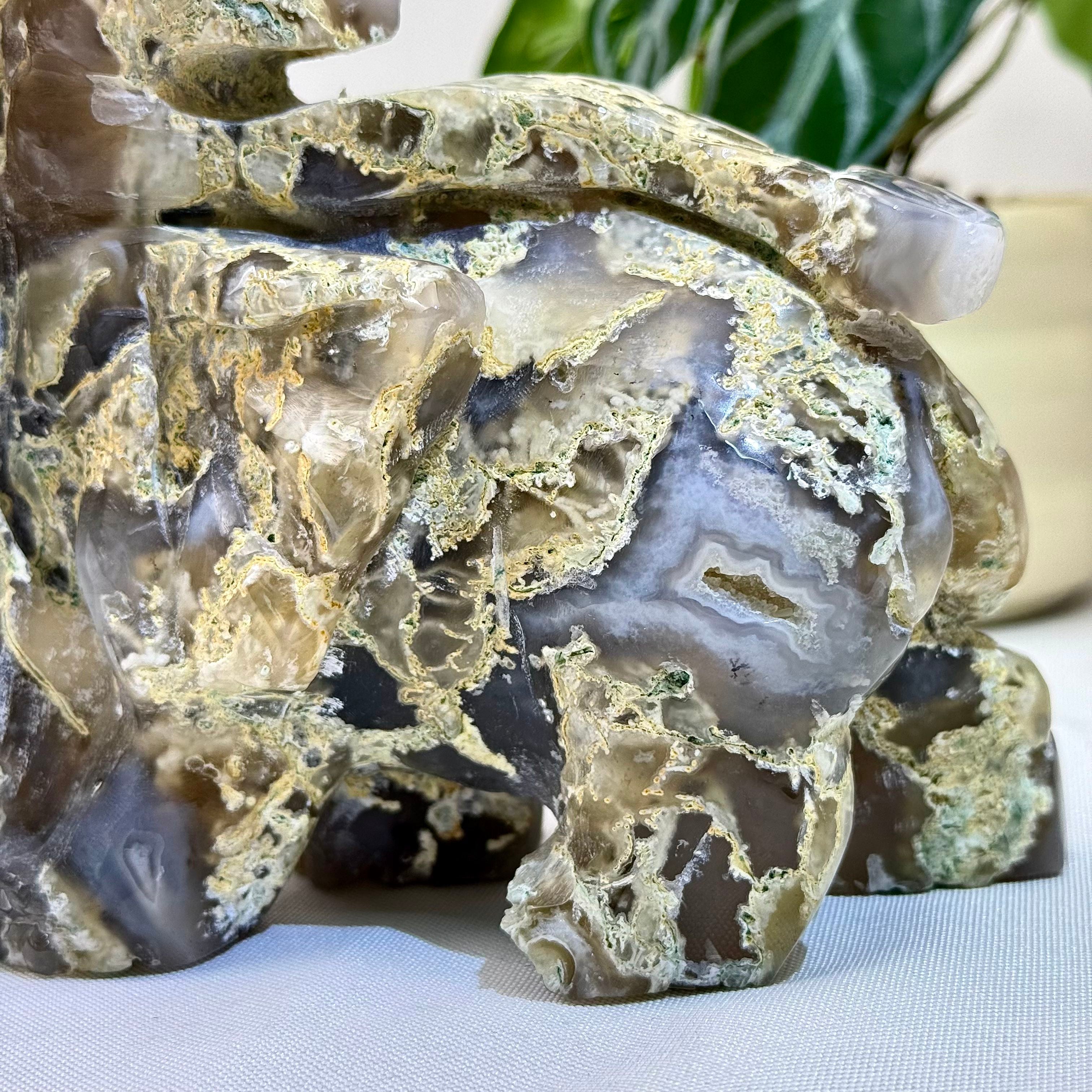 Moss Agate Elephant Figurine
