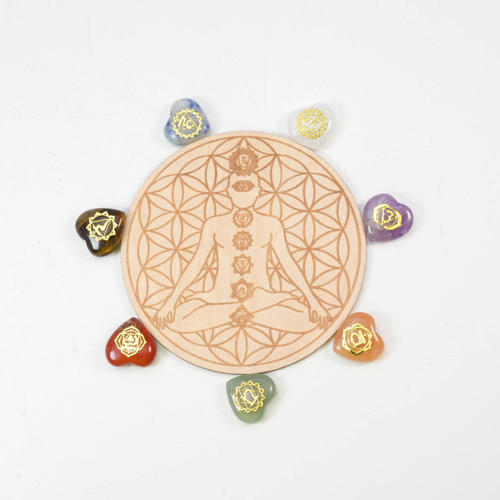 7 Pieces Natural Chakra Healing Crystal Set - Mixed Round & Heart-Shaped Stones for Yoga, Meditation & Reiki - Polished Energy Stones for Mindfulness, Spiritual Balancing & Gift Collection