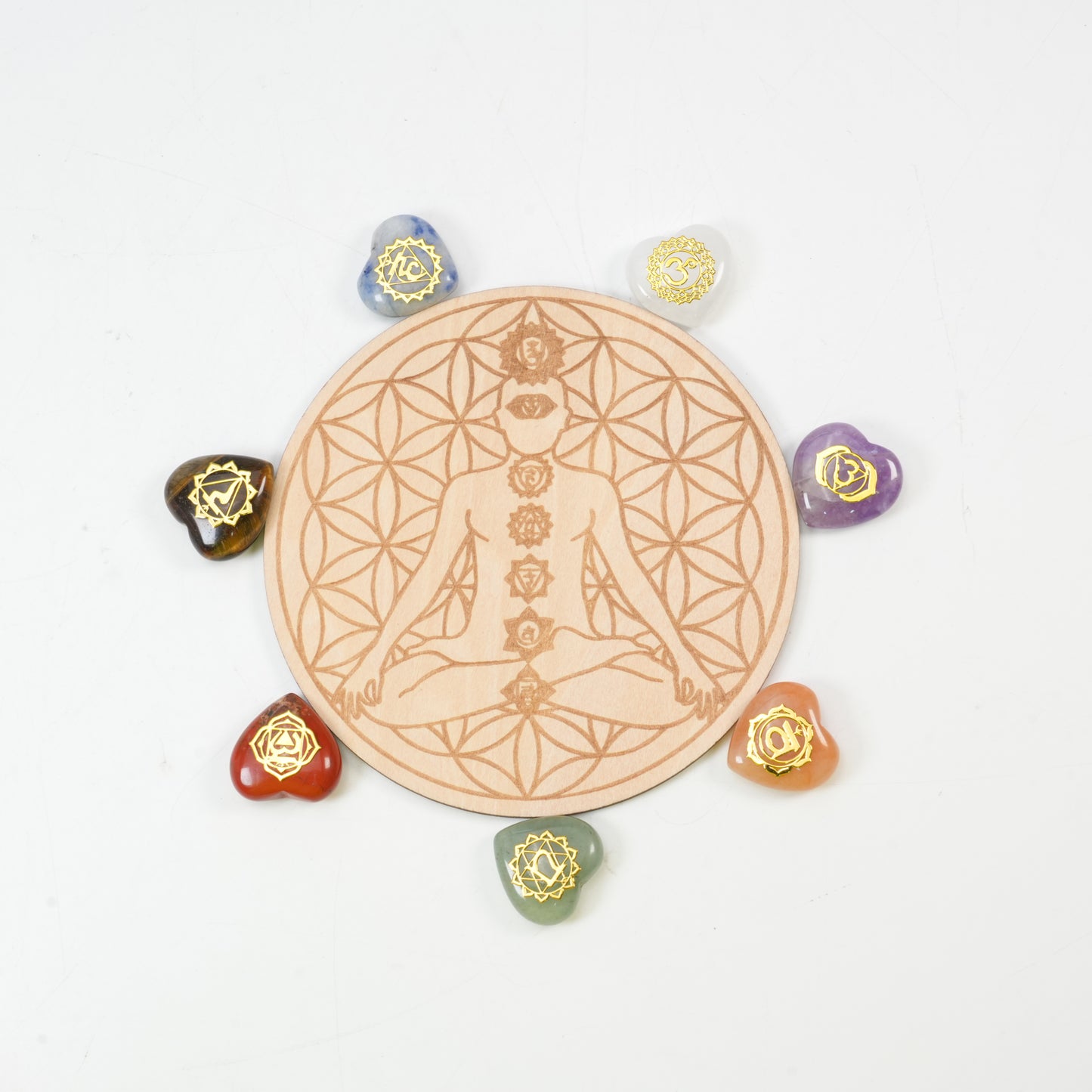 7 Pieces Natural Chakra Healing Crystal Set - Mixed Round & Heart-Shaped Stones for Yoga, Meditation & Reiki - Polished Energy Stones for Mindfulness, Spiritual Balancing & Gift Collection