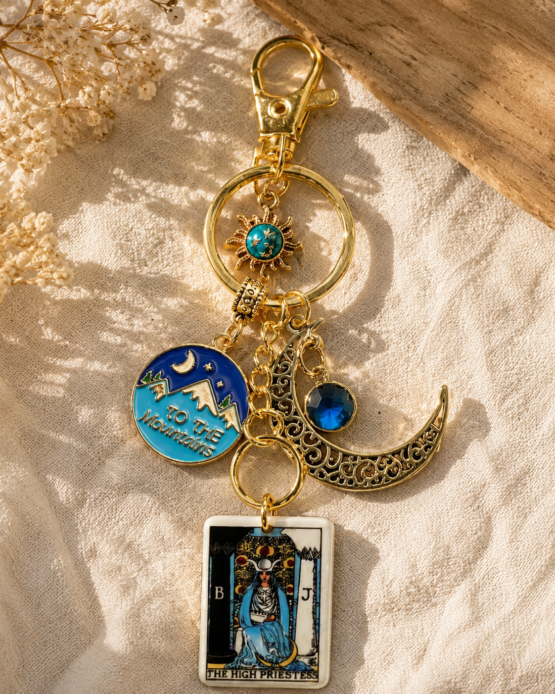 Tarot Crystal Keychain - The Lovers / The Empress / The High Priestess - Rose Quartz Love Charm