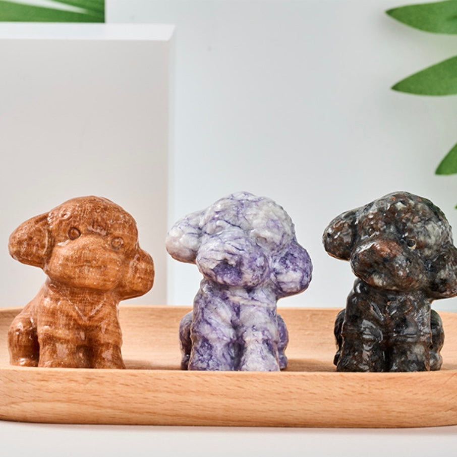 Handmade Gemstone Crystal Dog Statue