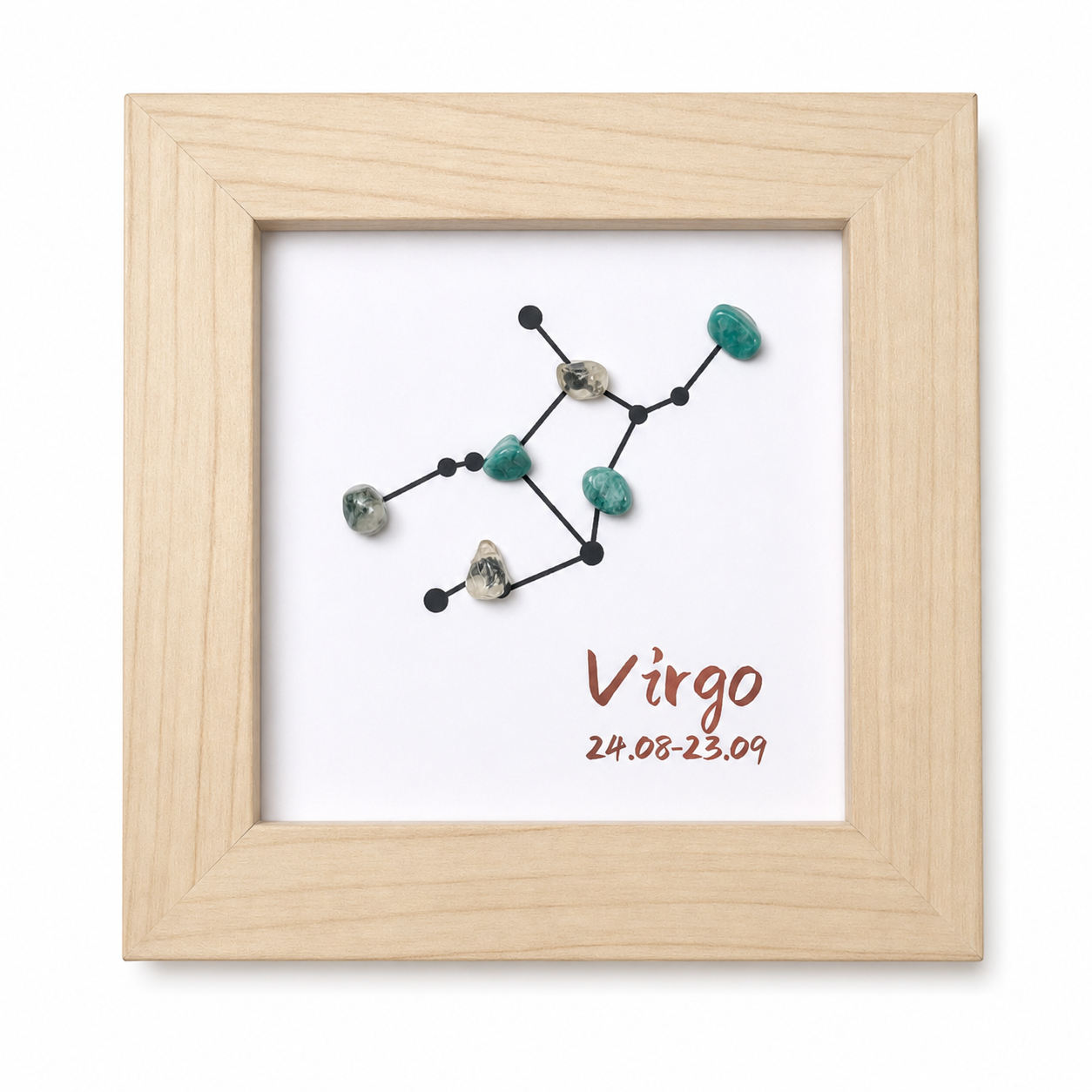 Virgo Constellation Crystal Shadow Box Frame, Natural Gemstone Zodiac Sign Wall & Table Decor, Zodiac Birthday Gift