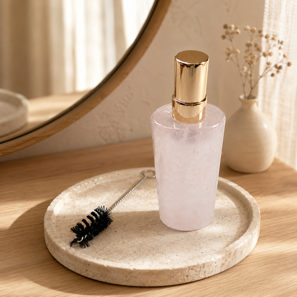 Natural Rose Quartz Crystal Spray Perfume Bottle With Cleaning Brush