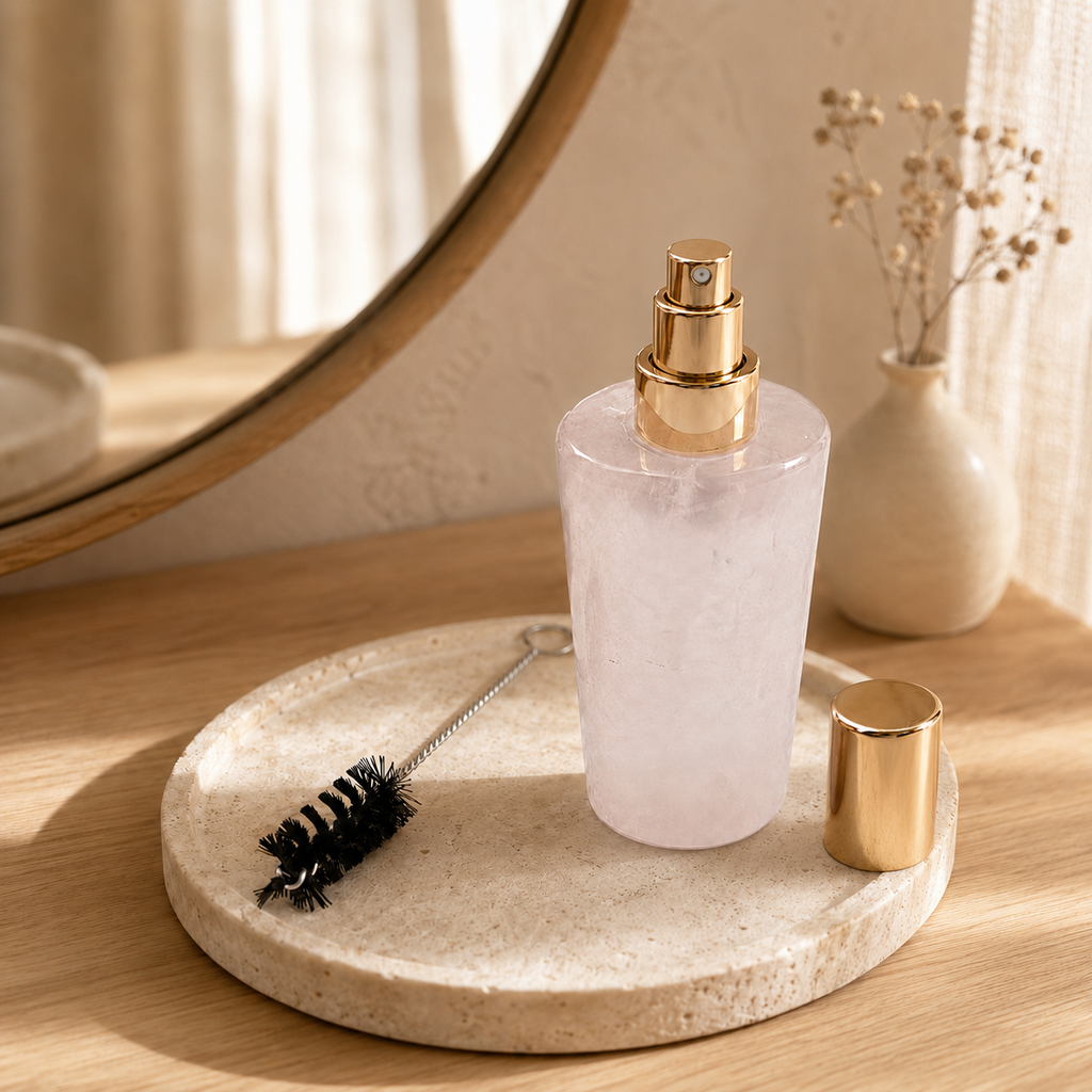 Natural Rose Quartz Crystal Spray Perfume Bottle With Cleaning Brush
