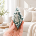 Moss Agate Diamond Crystal Carving | Polished Rhombus Crystal Point for Grounding Energy, Meditation & Boho Home Decor | Unique Spiritual Gift