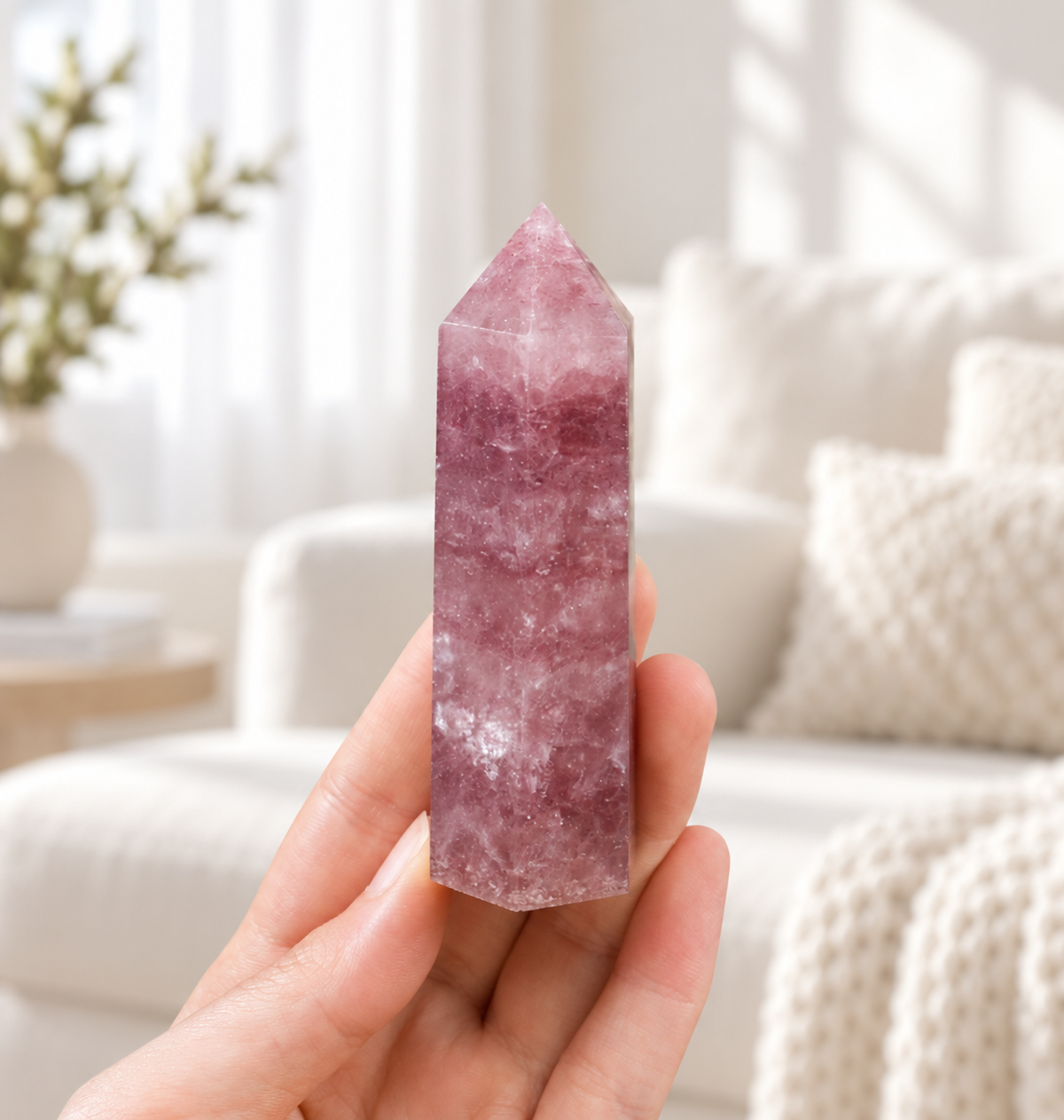 Strawberry Quartz Crystal Point Tower | Polished Single Terminated Wand for Emotional Healing, Self‑Love Energy & Home Spiritual Decor | Meditation Crystal Gift