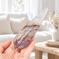 Dream Amethyst Feather Crystal Carving, Hand Polished Feather Shaped Stone for Spiritual Decor & Energy Healing