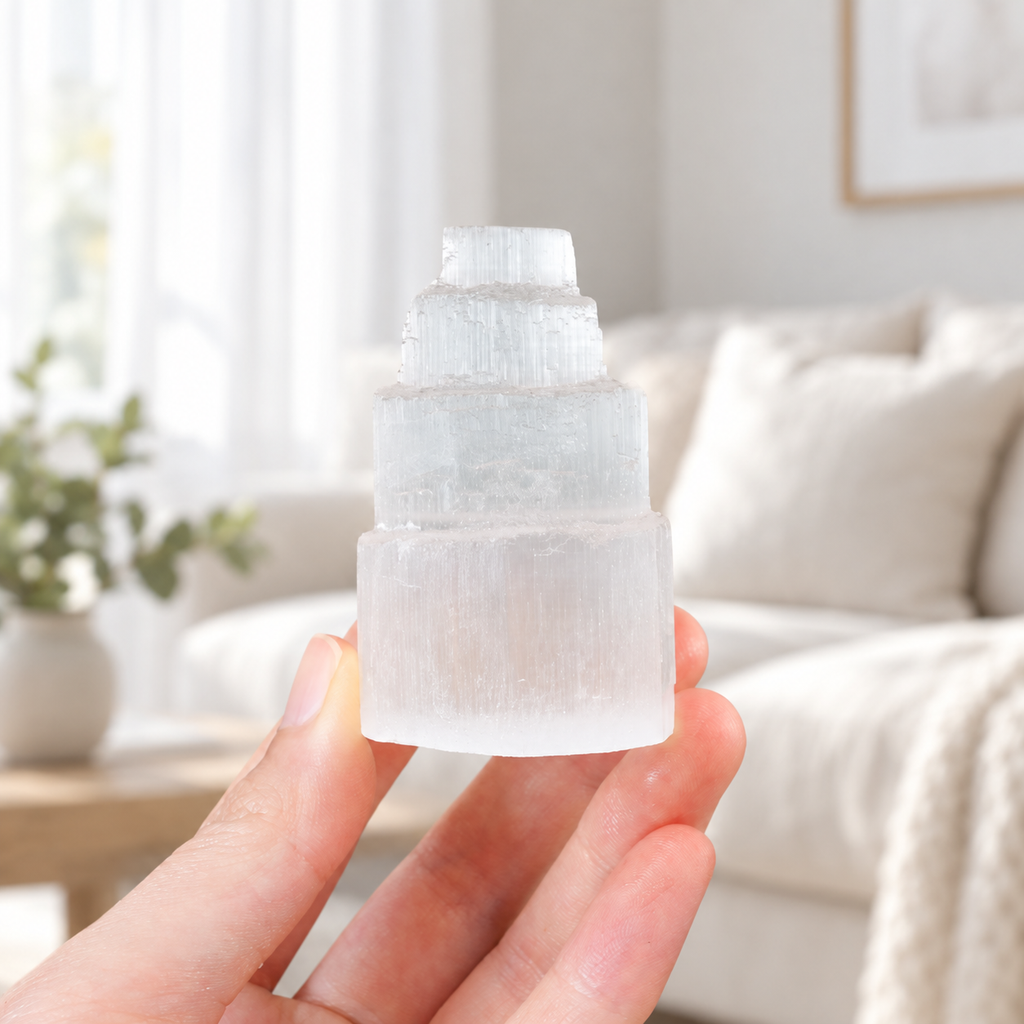 Selenite Tower Crystal, Raw White Selenite Skyscraper for Energy Cleansing & Home Decor