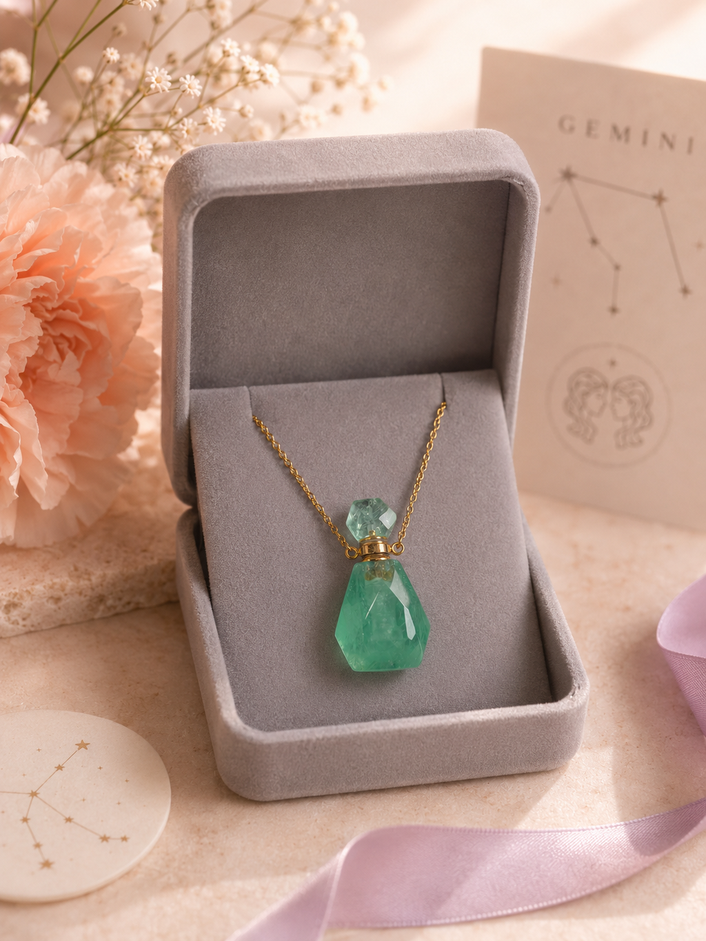 Zodiac Crystal Jewelry Gift Set | Matching Bracelet & Perfume Bottle Necklace, 12 Star Signs Available