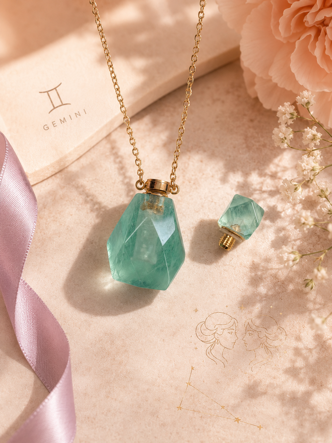 Zodiac Crystal Jewelry Gift Set | Matching Bracelet & Perfume Bottle Necklace, 12 Star Signs Available