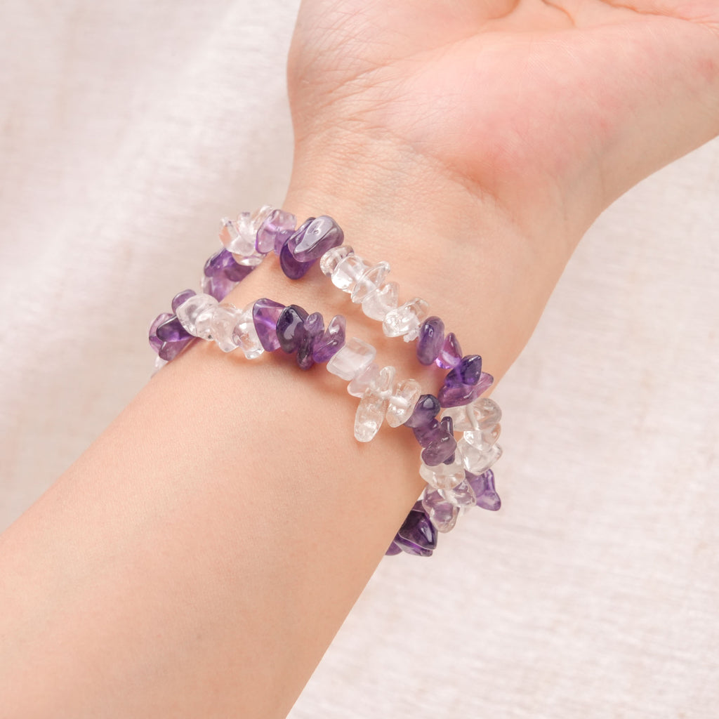 Amethyst and Clear Quartz Chip Bracelet