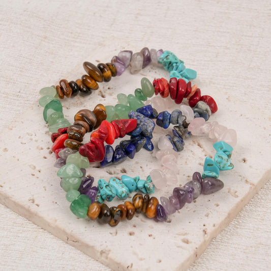 7 Chakra Rainbow Crystal Chip Bracelet - Natural Healing Energy Jewelry