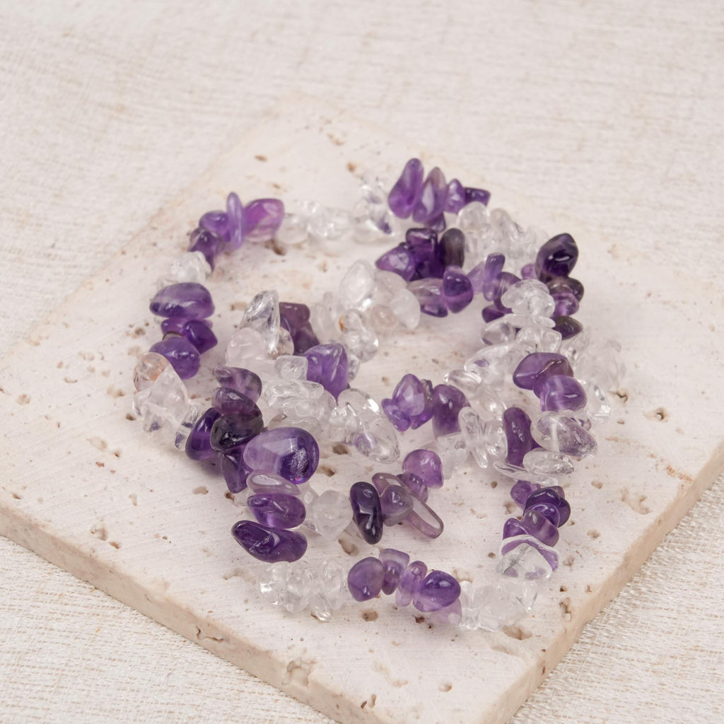 Amethyst and Clear Quartz Chip Bracelet