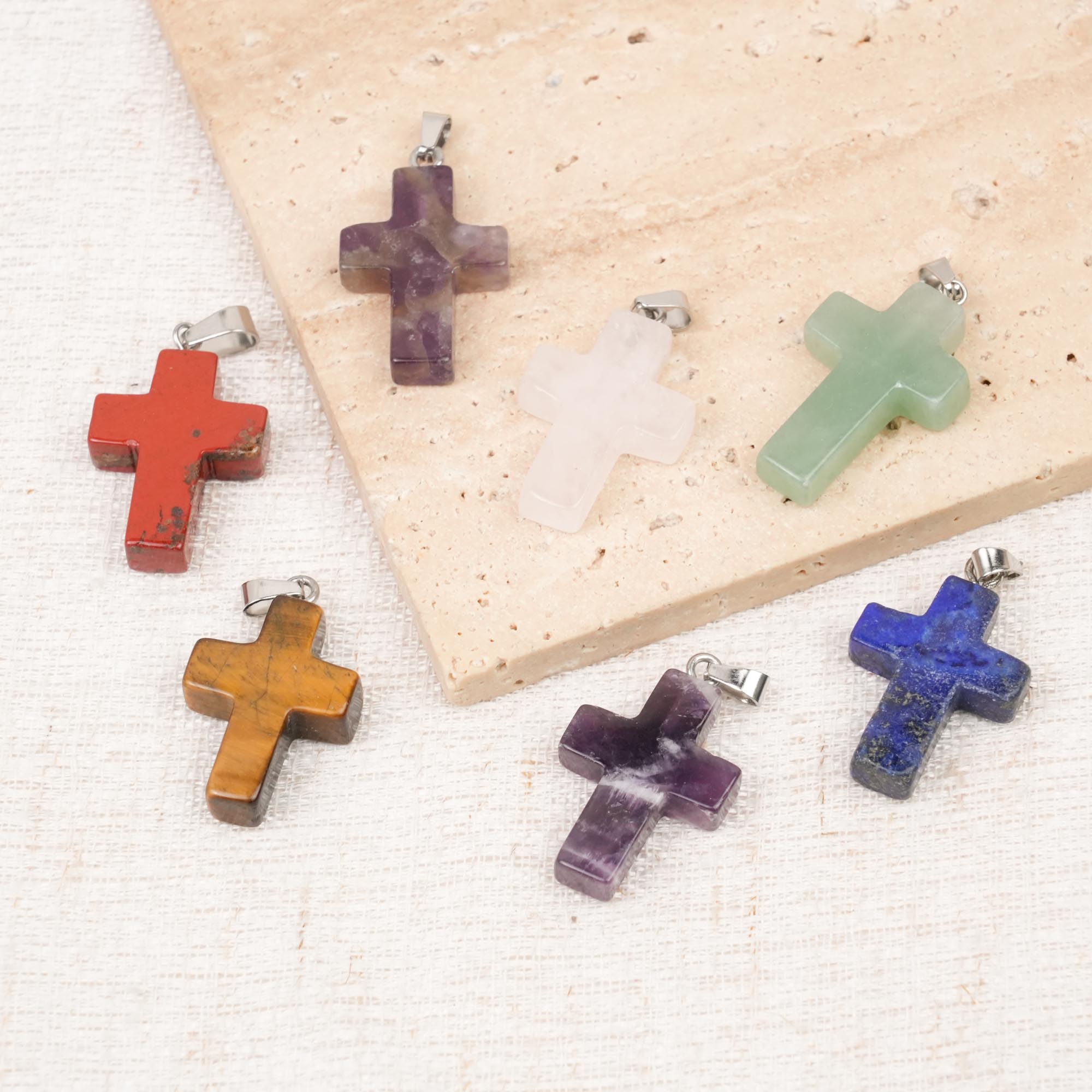 Multi-Material Crystal Cross Pendant