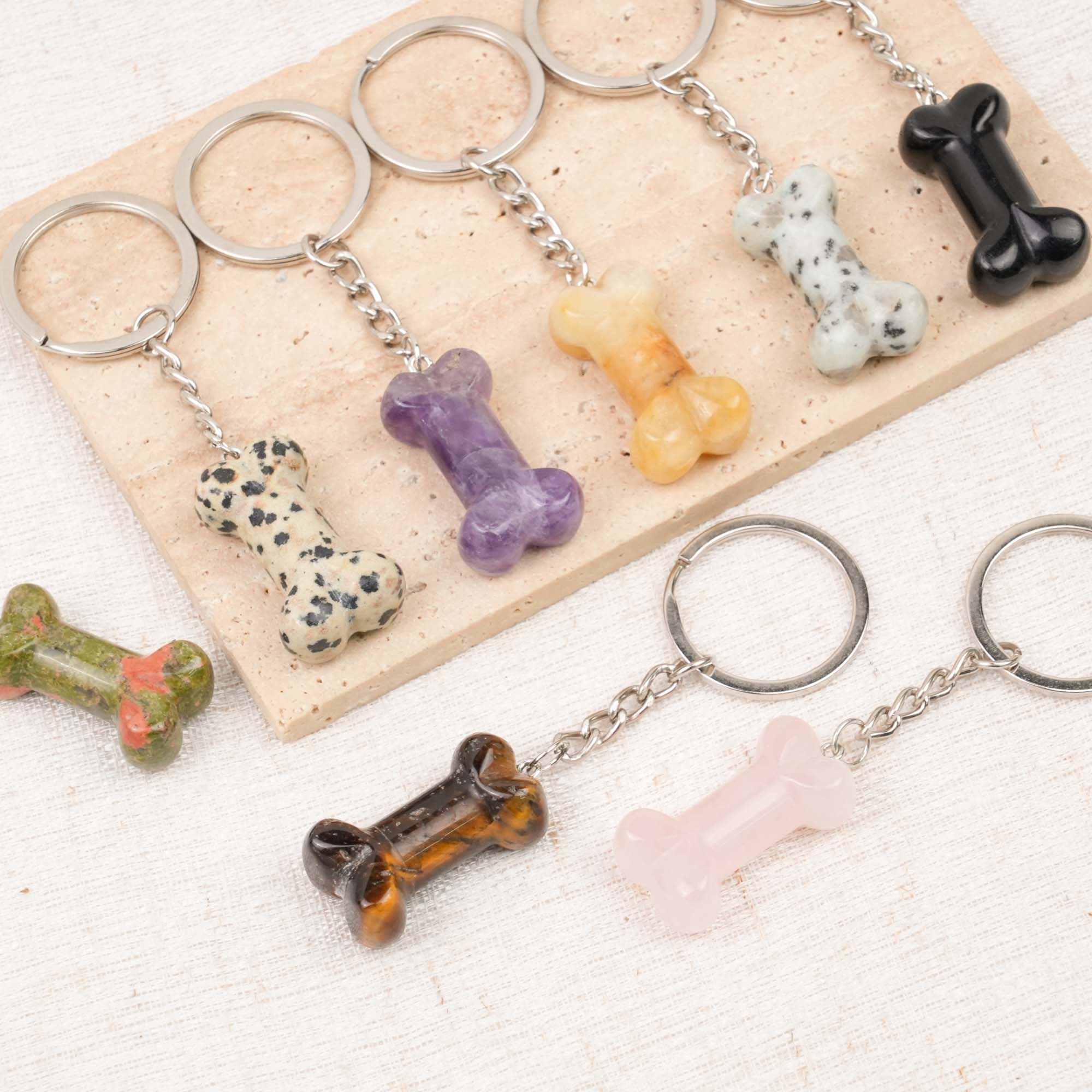 Multi-Material Crystal Dog Bone Keychain