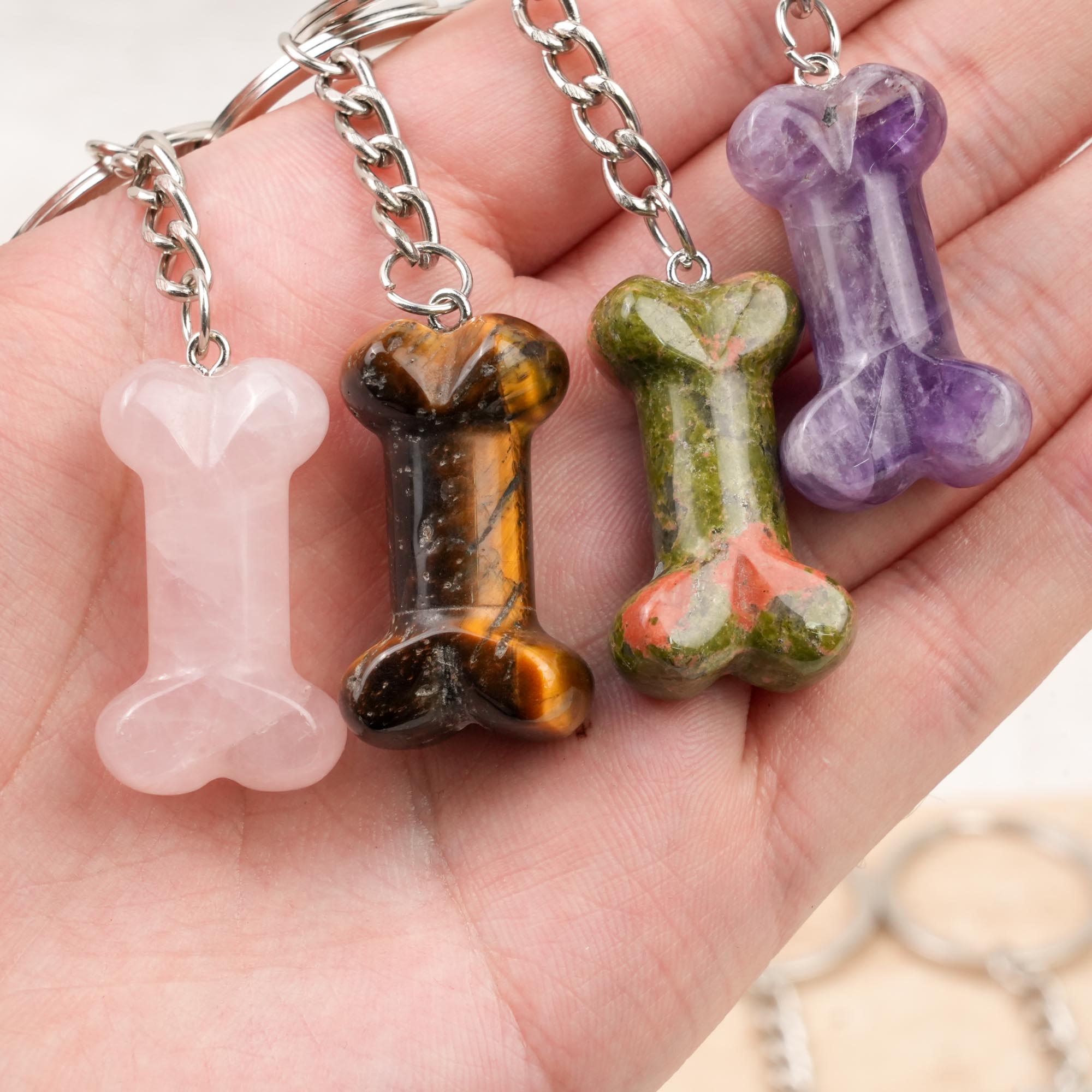 Multi-Material Crystal Dog Bone Keychain