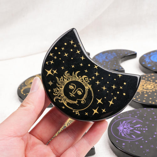 Black Obsidian Moon Carving