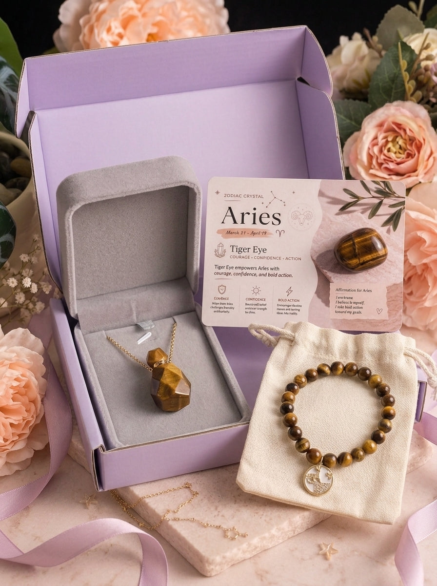 Zodiac Crystal Jewelry Gift Set | Matching Bracelet & Perfume Bottle Necklace, 12 Star Signs Available