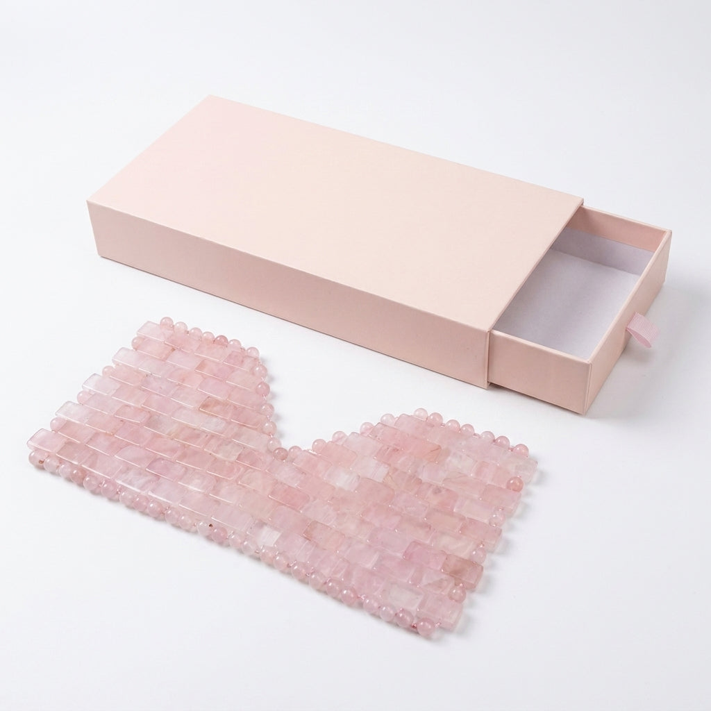 Natural Rose Quartz Crystal Eye Mask, Hand‑Woven Cooling Eye Mask for Facial Spa Relaxation, Reduce Puffiness, Premium Drawer Gift Box Included