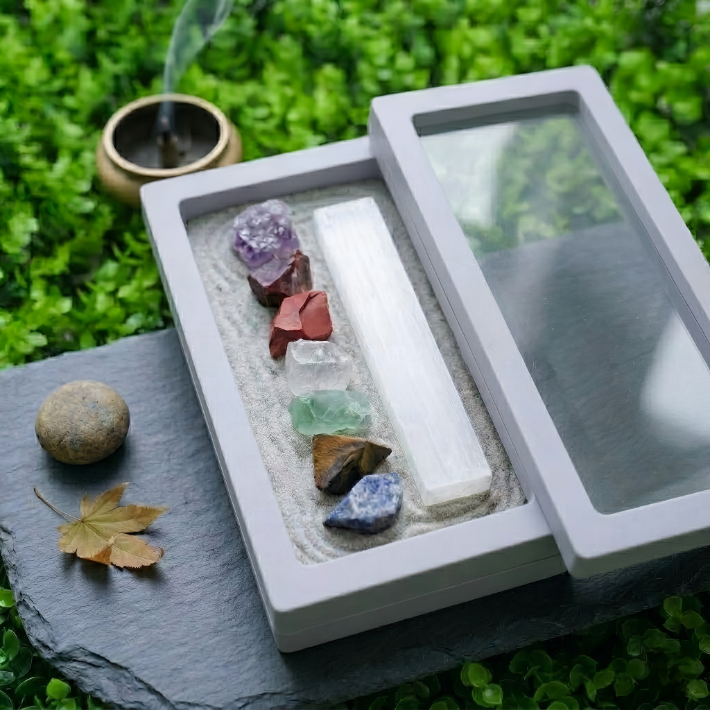 7 Chakra Healing Crystals Set with Selenite Stick - Natural Raw Rough Stones for Meditation - Hand-Selected Gemstones Kit for Anxiety Relief, Spiritual Decor, Crystal Gift for Beginners