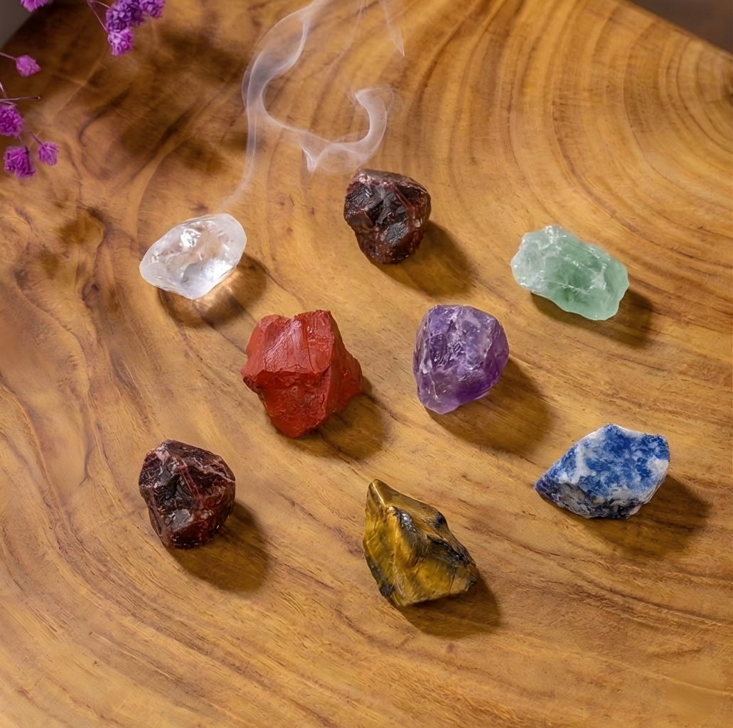 7 Chakra Healing Crystals Set with Selenite Stick - Natural Raw Rough Stones for Meditation - Hand-Selected Gemstones Kit for Anxiety Relief, Spiritual Decor, Crystal Gift for Beginners