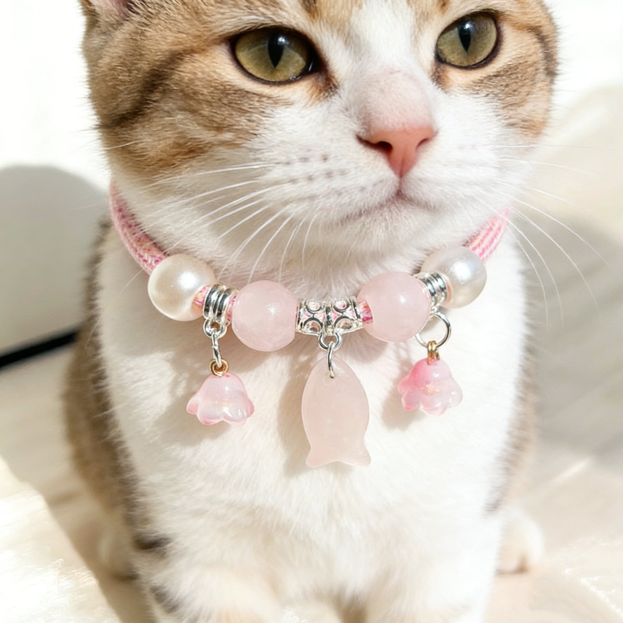 Rose Quartz Fish Pendant Pet Collar – Adjustable Necklace for Cats & Dogs