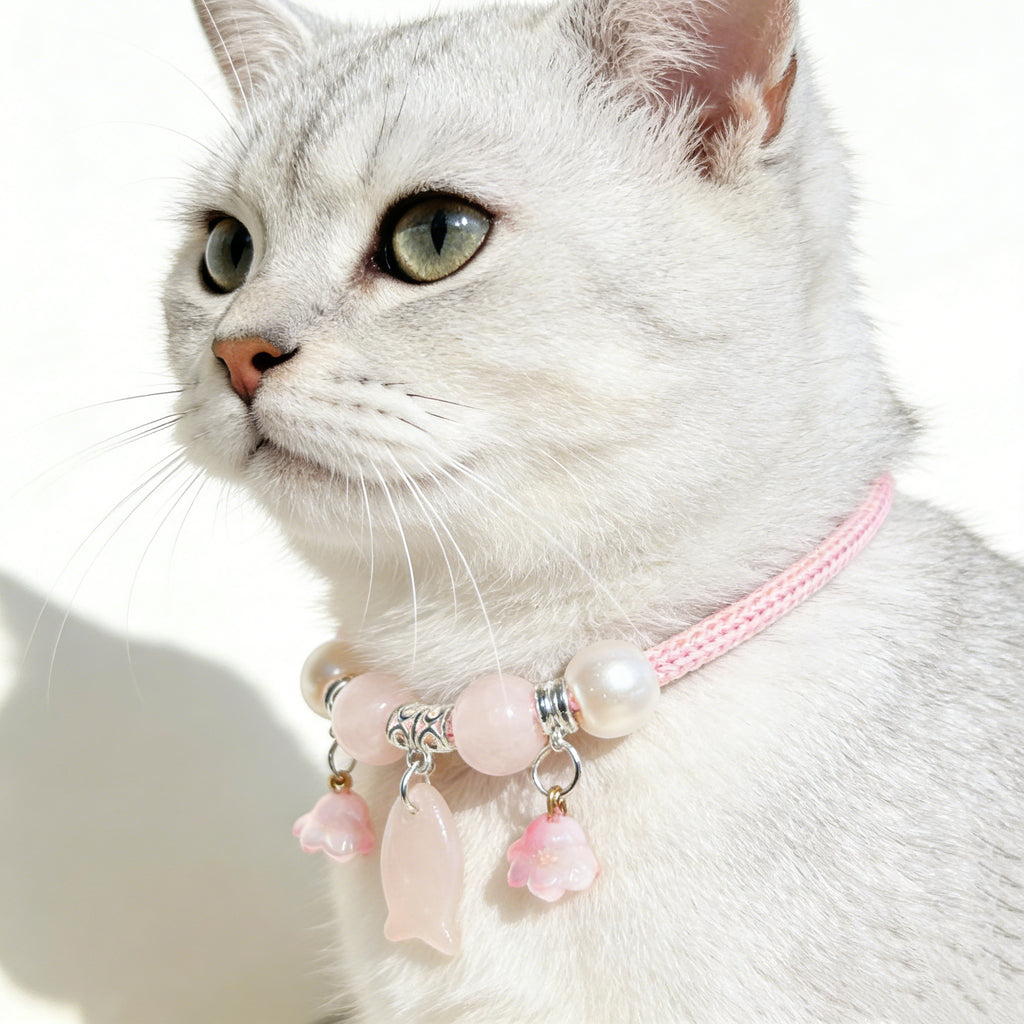 Rose Quartz Fish Pendant Pet Collar – Adjustable Necklace for Cats & Dogs