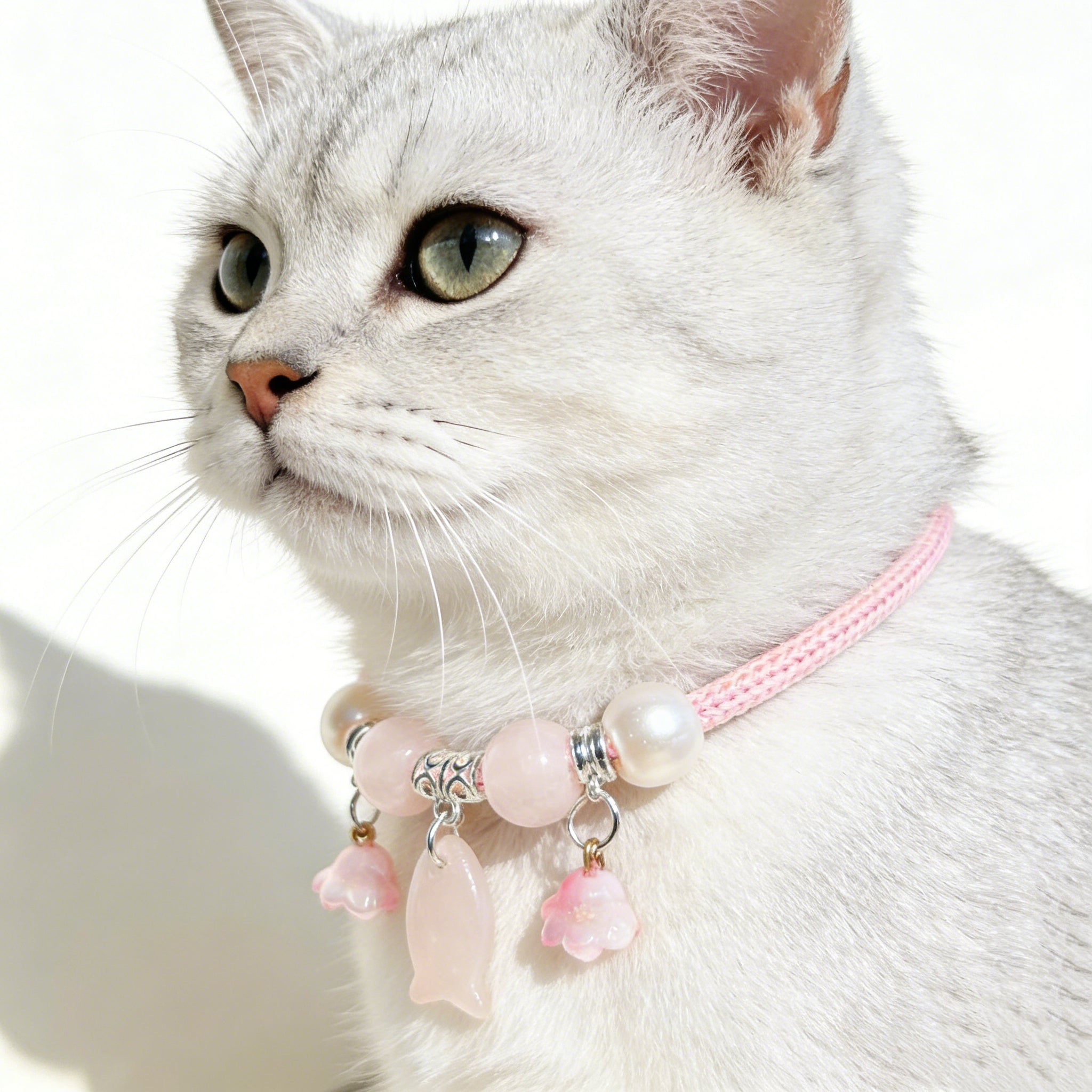 Rose Quartz Fish Pendant Pet Collar – Adjustable Necklace for Cats & Dogs