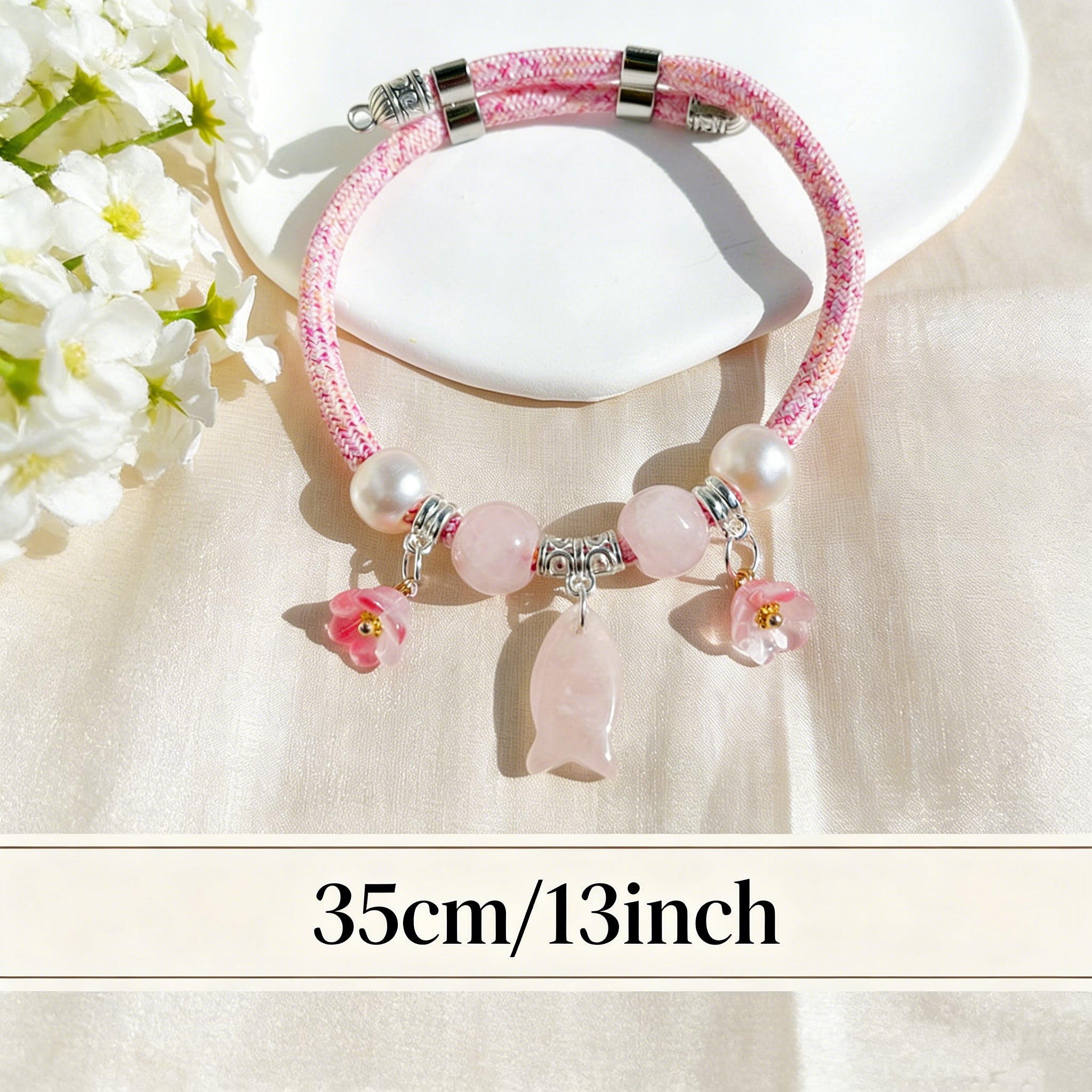 Rose Quartz Fish Pendant Pet Collar – Adjustable Necklace for Cats & Dogs