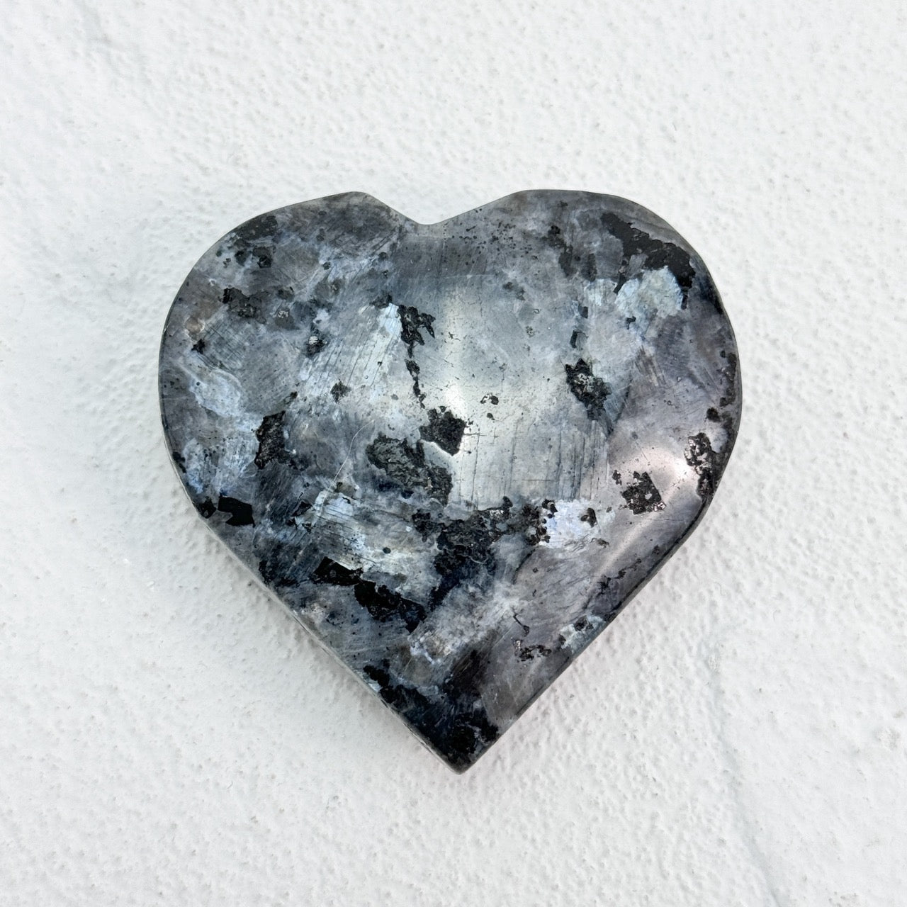 Larvikite Heart Decor Stone: Captivating Blue-Grey Luster