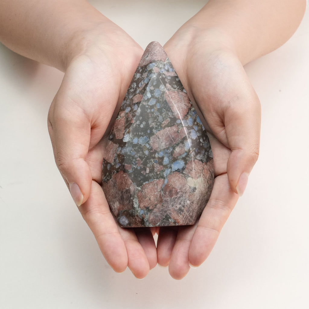 Llanite Blue Quartz Point Natural Decor with Blue and Pink Crystals