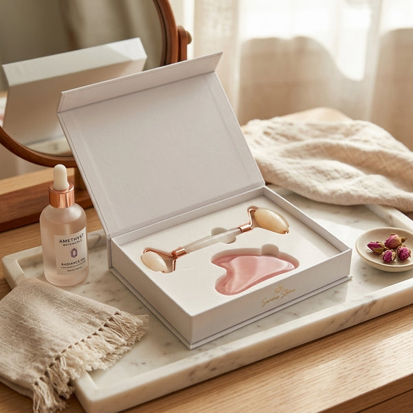 Rose Quartz Facial Roller & Gua Sha Stone Gift Set
