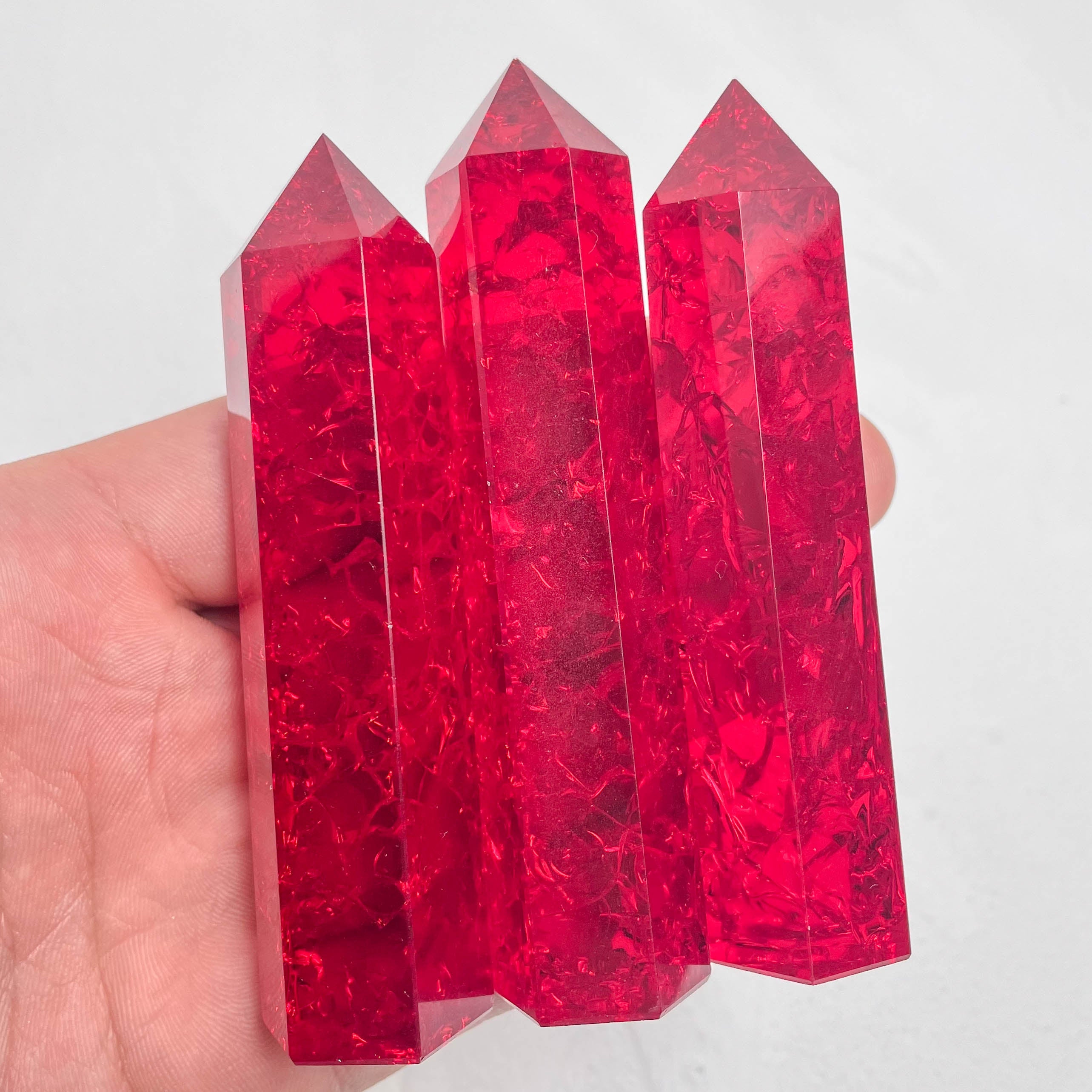 Close-up of Red Glass Crackle Quartz Gemstone