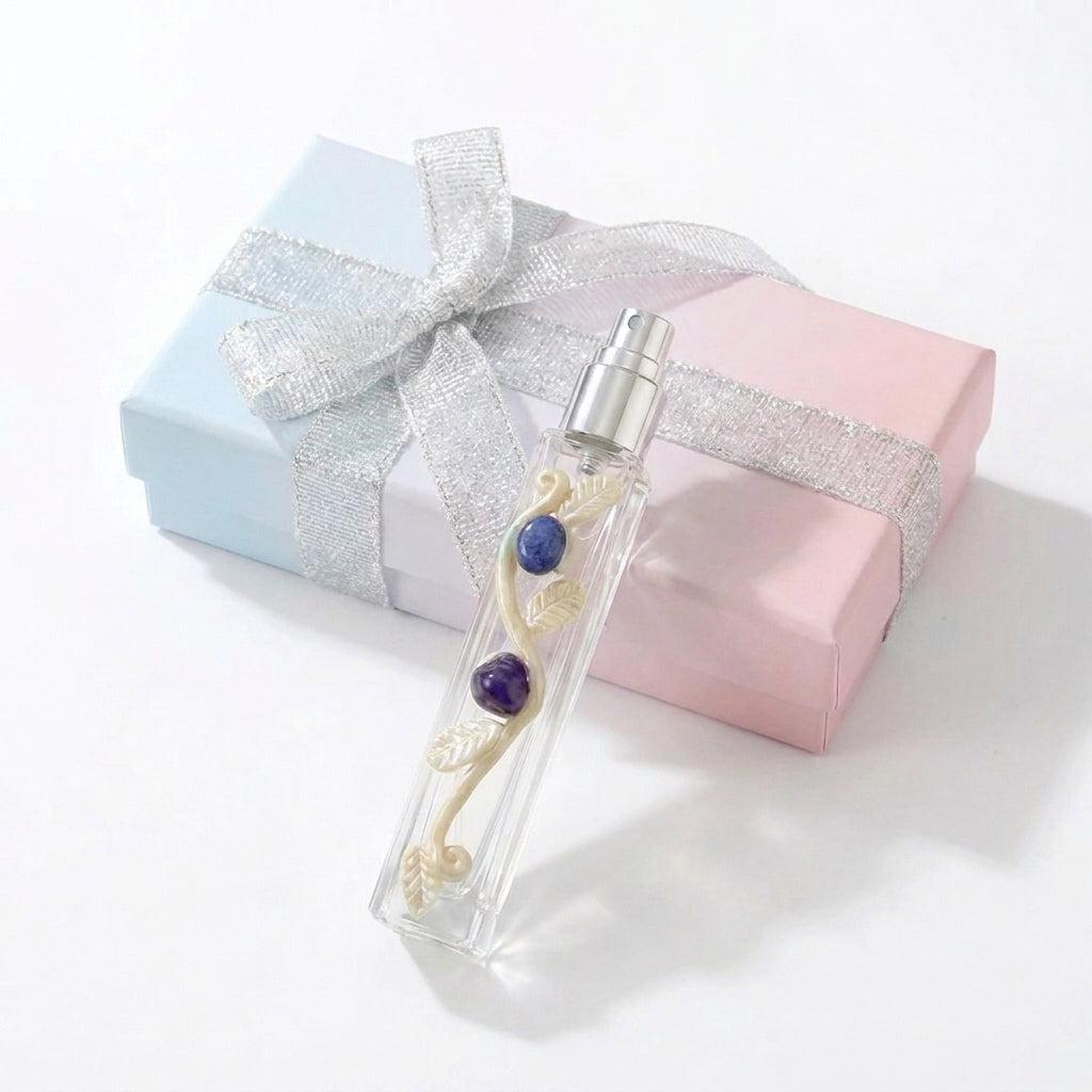 Natural Crystal Inlaid Empty Spray Perfume Bottle Gift Set, Refillable Glass Perfume Atomizer for Fragrance Oil, Decor Gift‑Ready Box