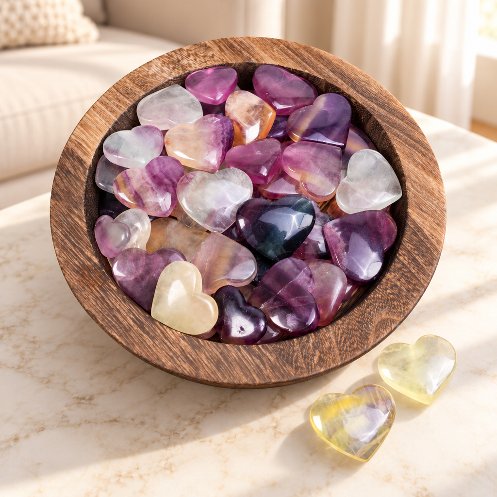 Purple Fluorite Heart Crystal | Polished Fluorite Palm Stone for Emotional Healing & Focus